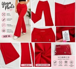 YEOREO Women's XL Red Flare Yoga Pants V Waistband Scrunch Butt Back Pockets